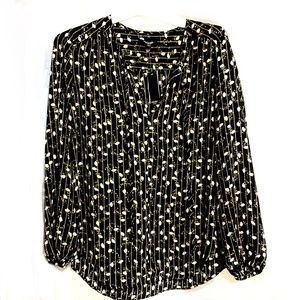 Premise Studio Long Sleeve Black Dash Stripe Floral Printed Blouse Size S